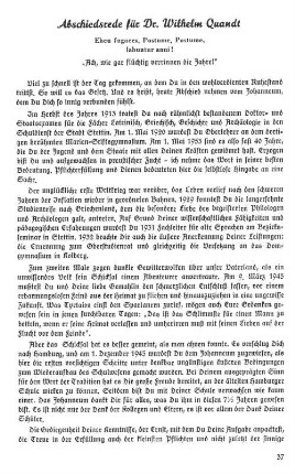 Abschiedsrede für Dr. Wilhelm Quandt
