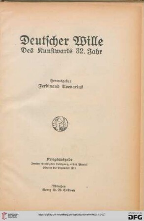 32,1: Deutscher Wille: des Kunstwarts