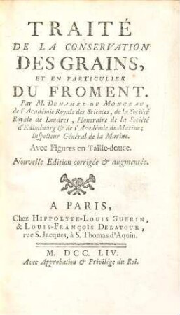 Traité De La Conservation Des Grains, Et En Particulier Du Froment. [1], [Hauptband]