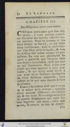 III. Des Obligations envers nous-mêmes.