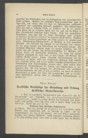 Achtes Kapitel. Praktische Ratschläge für Gründung und Leitung christlicher Gewerkvereine