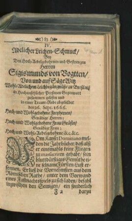 IV. Adelicher Leichen-Schmuck
