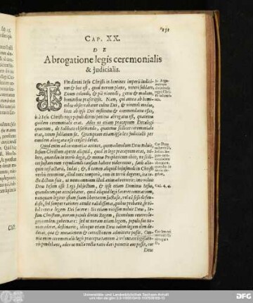 Cap. XX. De Abrogatione legis ceremonialis & Iudicialis.