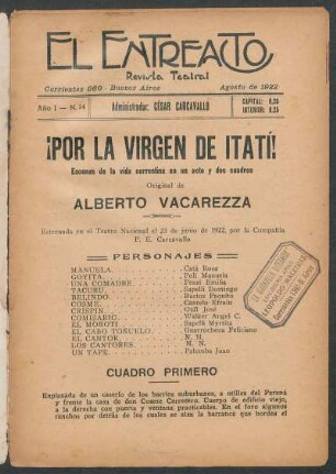 1922000114: Por la virgen de Itatí : escenas de la vida correntina, en dos cuadros
