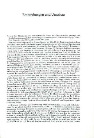 391-392 [Rezension] Merendino, Rosario Pius, Das Deuteronomische Gesetz