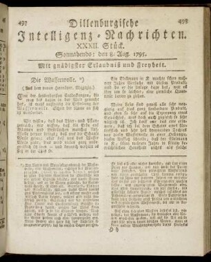 XXXII. Stück. Sonnabends: den 8. Aug. 1795.