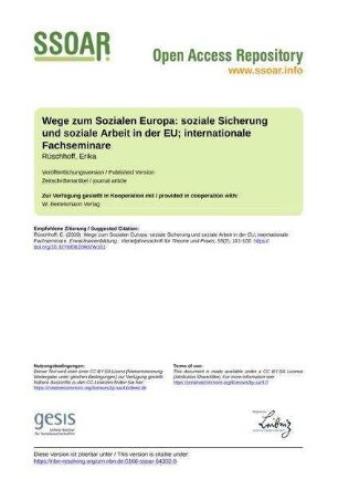 Wege zum Sozialen Europa: soziale Sicherung und soziale Arbeit in der EU; internationale Fachseminare