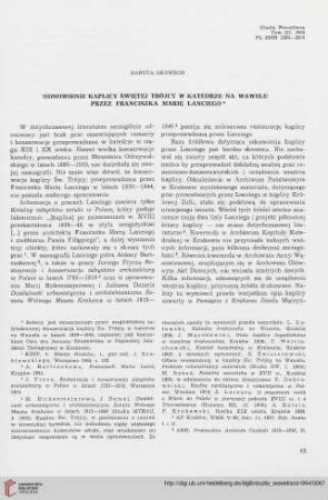 3: Odnowienie kaplicy Świętej Trójcy w katedrze na Wawelu przez Franciszka Marię Lanciego