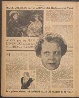 Algo que me han envidiado todas las mujeres: La alegría : Marie Dressler, la gran característica, relata su vida