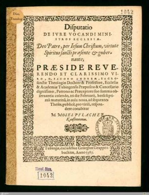 Disputatio De Ivre Vocandi Ministros Ecclesiae