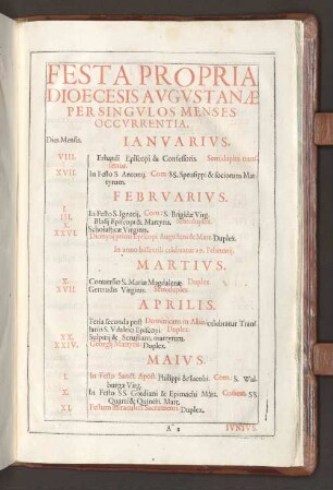 Festa Propria Dioecesis Avgvstanae Per Singvlos Menses Occvrrentia.