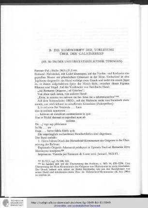 B. Die Handschrift der Vorlesung über den Galaterbrief