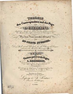 Theorie des Contrapunktes und der Fuge : = Cours de Contrepoint et de Fugue