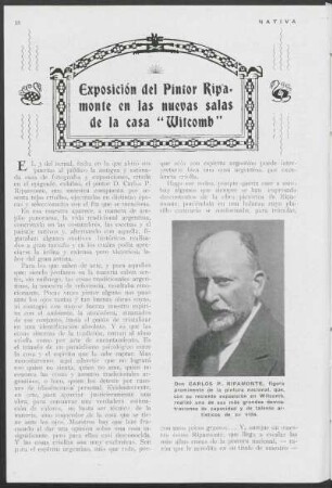 Exposición del pintor Ripamonte en las nuevas salas de la casa "Witcomb"