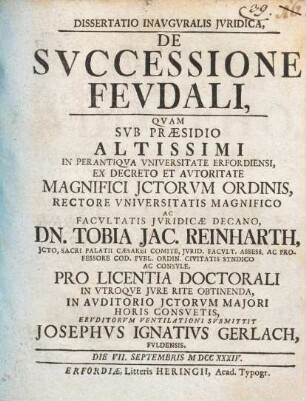 Dissertatio Inavgvralis Jvridica, De Svccessione Fevdali