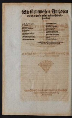 Die fürnemesten Authoren die ich zu dieser Erbeit gebraucht habe/ ...