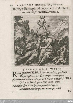 Discursus XXXVIII. Rebis, ut Hermaphroditus, nascitur ex duobus monitibus, Mercurii et Veneris.