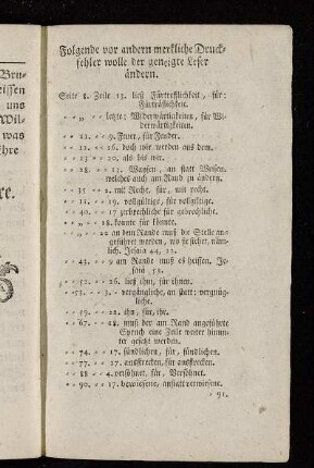 Folgende vor andern merkliche Druckfehler wolle der geneigte Leser ändern.