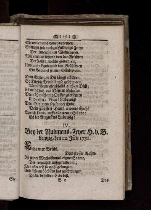 IV. Bey der Rahmens-Feyer Leipzig 1731