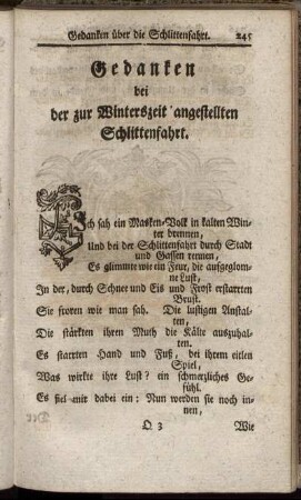 Gedanken bei der zur Winterzeit angestellten Schlittenfahrt. - Das wundernswürdige Verhältnis der Theile des menschlichen Körpers, welches sie gegen einander haben.