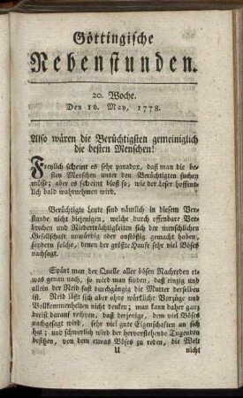 20. Woche. Den 16. May, 1778