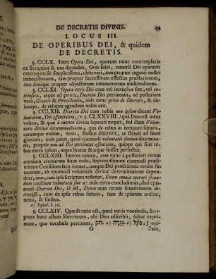 Locus III. De Operibus Dei, & quidem De Decretis. - Locus V. De Providentia Dei.