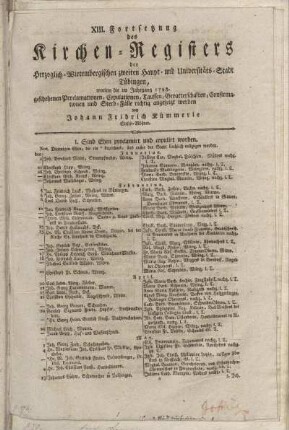 13: Fortsetzung des Kirchen-Registers der Herzoglich-Wirtembergischen zweiten Haupt- und Universitäts-Stadt Tübingen