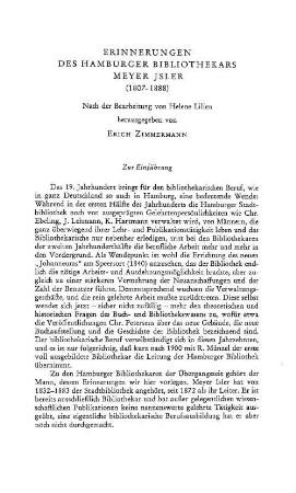 Erinnerungen des Hamburger Bibliothekars Meyer Jsler, 1807 - 1888