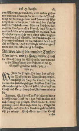 Antwort auff die neundte Censur ...