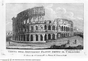 Nuova raccolta delle principali vedute antiche, e moderne dell'alma città di Roma e sue vicinanze / incise a bullino da Achille Parboni l'anno 1824 Roma, Giacomo Antonelli, letztes Jahr im Buch: 1829 - ca. 1830Veduta dell'Anfiteatro Flavio detto il Colosseo - Nuova raccolta delle principali vedute antiche ...