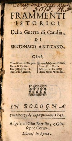 Frammenti istorici della guerra di Candia