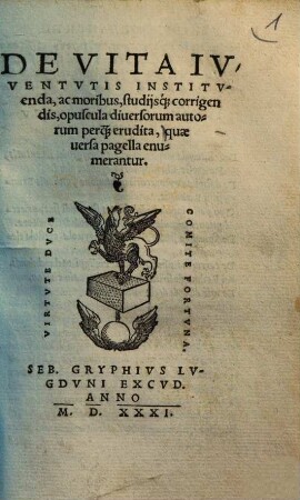 De vita iuventutis instituenda, ac moribus