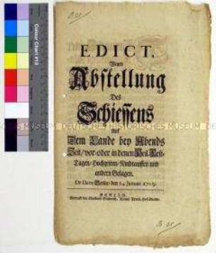 Edikt von Friedrich Wilhelm I. König in Preußen gegen das Schießen an Festtagen