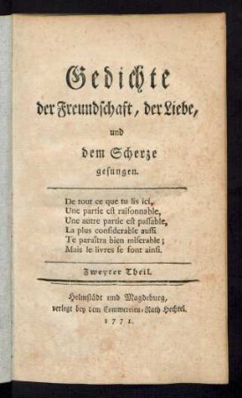 Teil 2: Gedichte der Freundschaft, der Liebe, und dem Scherze gesungen