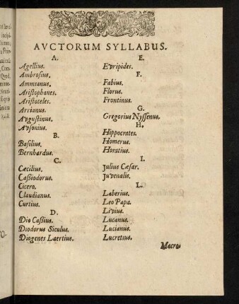 Auctorum Syllabus.