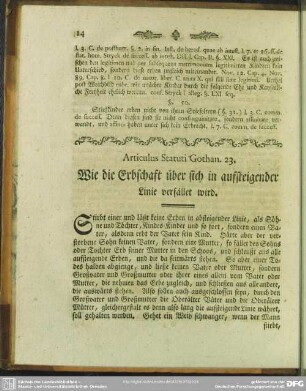 Articulus Statuti Gothani 23. Wie die Erbschaft über sich in aufsteigender Linie verfället wird