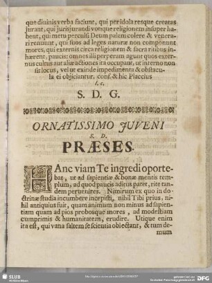 Ornatissimo Juveni S. D. Praeses