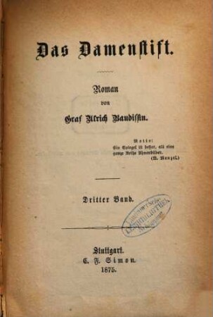 Das Damenstift : Roman, 3. Band