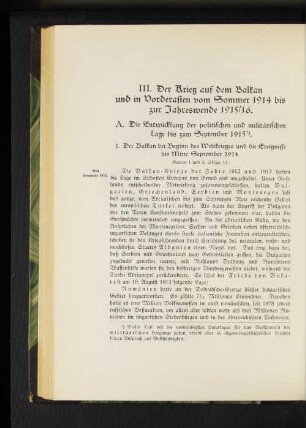 III. Der Krieg auf dem Balkan und in Vorderasien vom Sommer 1914 bis zur Jahreswende 1915/16.