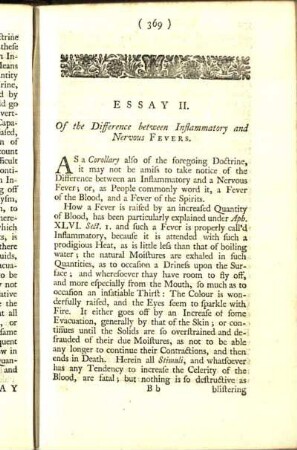 Essay II. Of the Difference between Inflammatory and Nervous Fevers.
