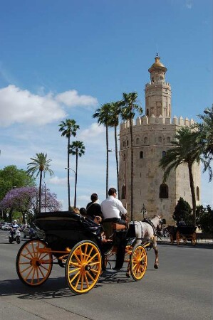 Kutsche vor dem Torre del Oro (Jetzt Marinemuseum)