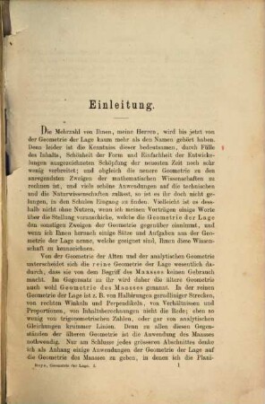 Die Geometrie der Lage : Vorträge, 1