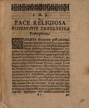 Solemnia Iobelea Pacis Religiosae Augustanae, Disputatione Theologica Priori De Pacis Religiosae Natura, Et Indole, Festivitate Seculari