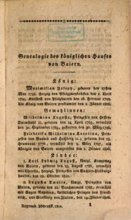 Addreß-Kalender der Königlich-Baierischen Kreis-Hauptstadt Regensburg : für das Gemeinjahr ... 6. 1812