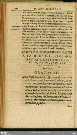 Adversus Eos, Qui Ornandae Orationis Studium, Et Dicendi Elegantiam Vituperant. Oratio XII.
