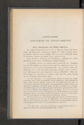 Achtes Capitel. Anastigmate und Triplet- Objective.