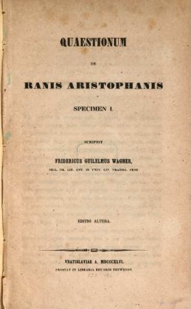 Quaestionum de "Ranis Aristophanis", Specimen 1