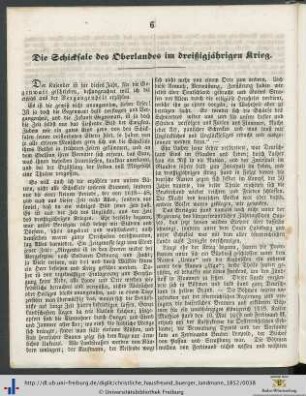 Die Schicksale des Oberlandes im dreißigjährigen Krieg.