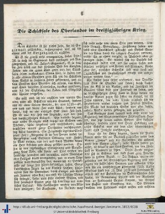 Die Schicksale des Oberlandes im dreißigjährigen Krieg.