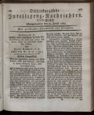 XVII. Stück. Sonnabends: den 23. April, 1785.